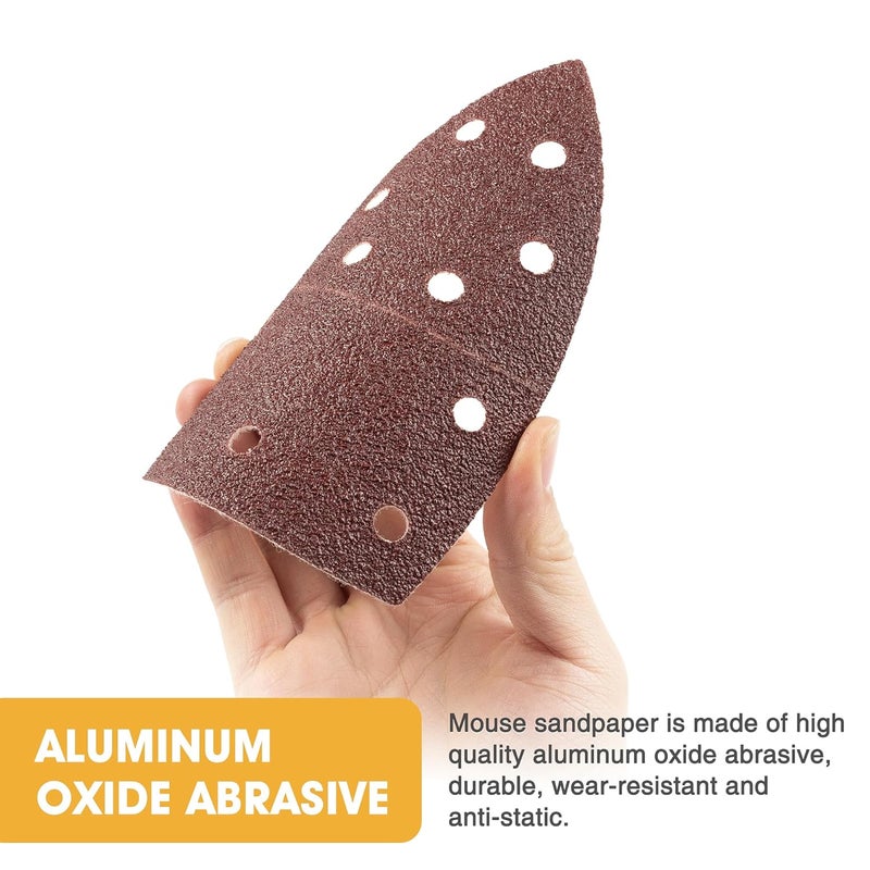 Shawya 50 PCS Mouse Sander Sandpaper for Mouse Sander 11 Hole Detail Sandpaper Sanding Paper 180 Grit Hook and Loop Sander Pads Triangular Sanding Sheets Abrasive Sanding Paper - Image 4